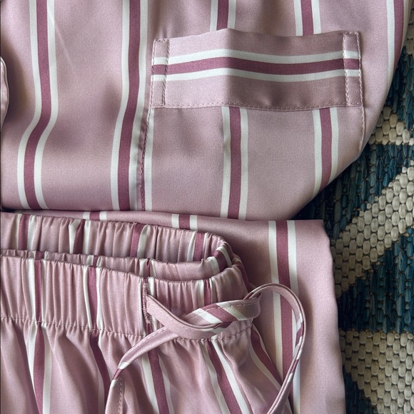 Chic Pink Striped Silky Pajama Pant Set XXL - Picture 4 of 9